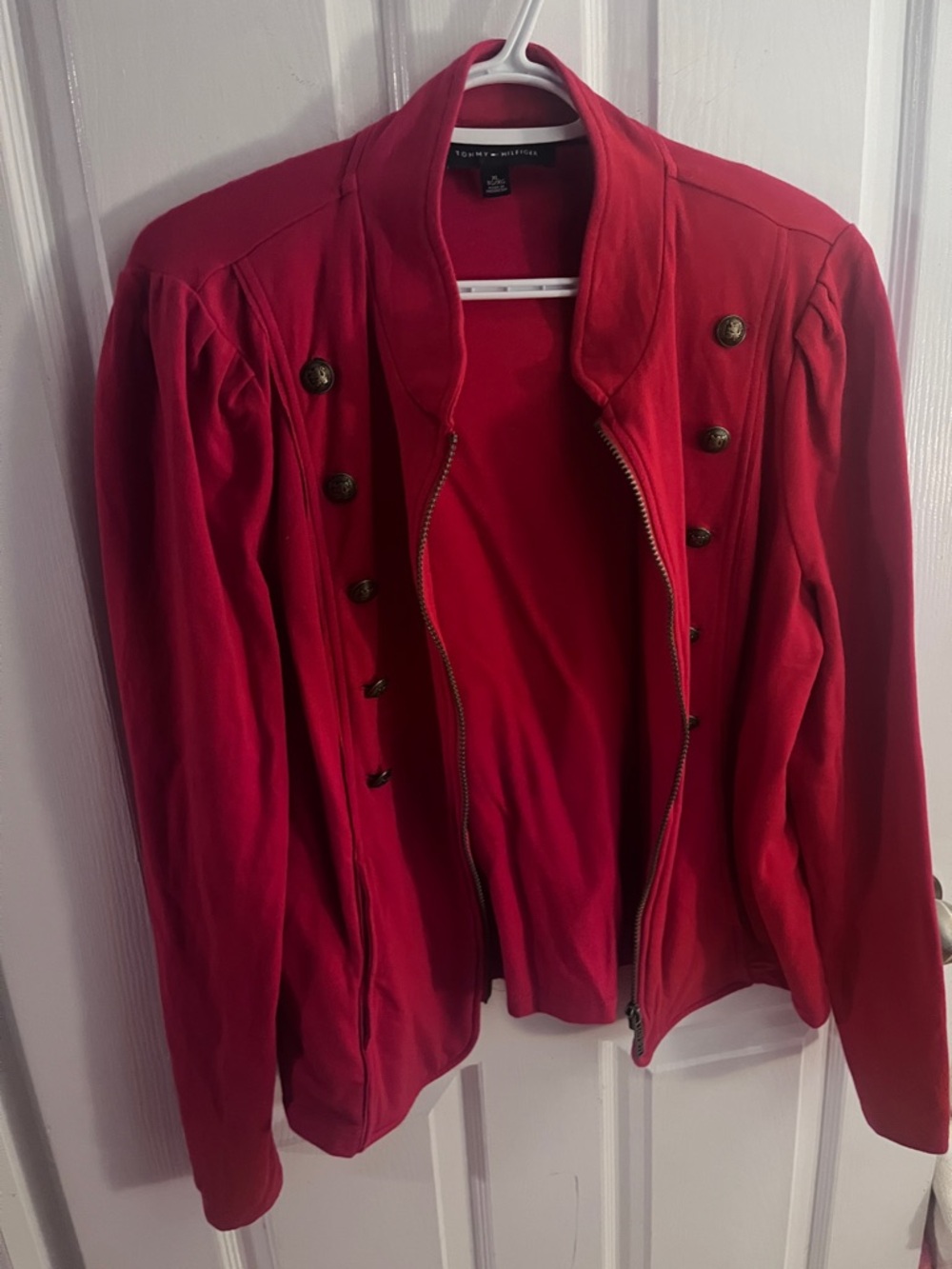 Tommy Hilfiger Red Military-Style Double-Breasted Zip Jacket